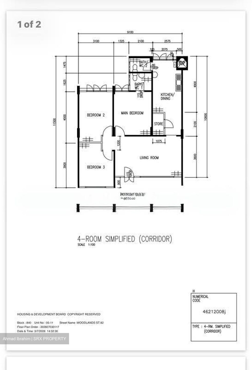 Blk 840 Woodlands Street 82 (Woodlands), HDB 4 Rooms #579097661